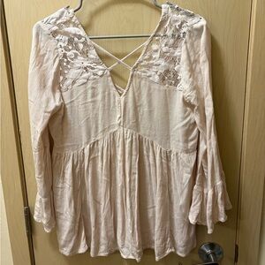 Sand Peplum Lace Blouse